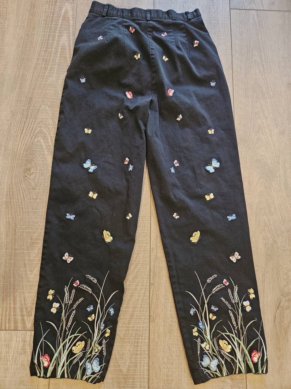 Vintage Talbots Butterfly Embroidered Black Pants Womens 26" Cottagecore Garden